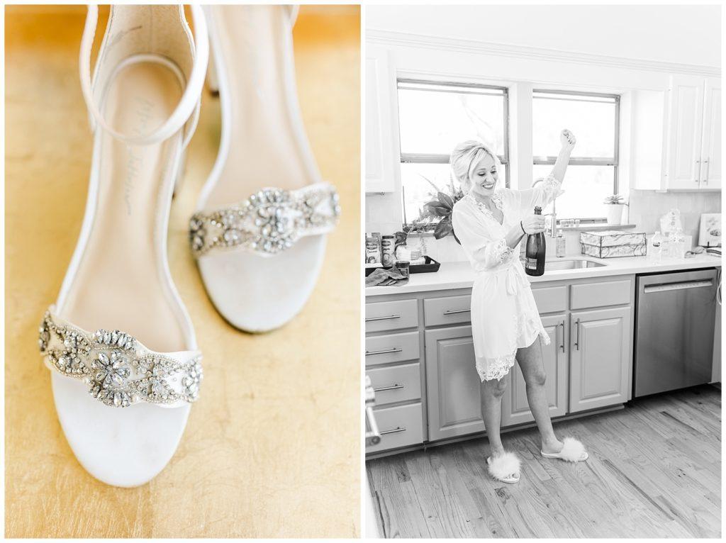 Table settings with peach napkins and fir twigs